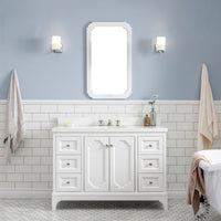 Water Creation Queen 48" Single Sink Quartz Carrara Vanity in Pure White with Matching Mirror(s) and F2-0009-05-BX Lavatory Faucet(s) VQU048QCPW48 - Model Bath
