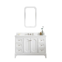 Water Creation Queen 48" Single Sink Quartz Carrara Vanity in Pure White with Matching Mirror(s) and F2-0009-05-BX Lavatory Faucet(s) VQU048QCPW48 - Model Bath