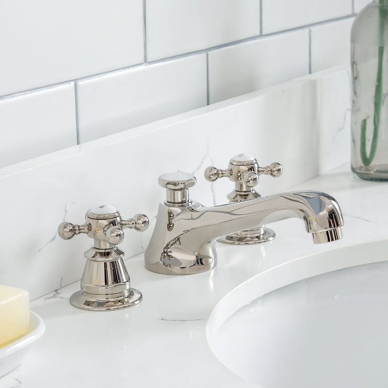 Water Creation Queen 48" Single Sink Quartz Carrara Vanity in Pure White with Matching Mirror(s) and F2-0009-05-BX Lavatory Faucet(s) VQU048QCPW48 - Model Bath