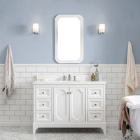 Water Creation Queen 48" Single Sink Quartz Carrara Vanity in Pure White with Matching Mirror(s) and F2-0013-05-FX Lavatory Faucet(s) VQU048QCPW58 - Model Bath