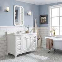 Water Creation Queen 48" Single Sink Quartz Carrara Vanity in Pure White with Matching Mirror(s) and F2-0013-05-FX Lavatory Faucet(s) VQU048QCPW58 - Model Bath