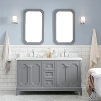 Water Creation Queen 60" Double Sink Quartz Carrara Vanity in Cashmere Grey with F2-0012-01-TL Lavatory Faucet(s) VQU060QCCG47 - Model Bath