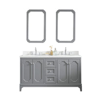 Water Creation Queen 60" Double Sink Quartz Carrara Vanity in Cashmere Grey with Matching Mirror(s) and F2-0012-01-TL Lavatory Faucet(s) VQU060QCCG45 - Model Bath