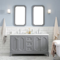Water Creation Queen 60" Double Sink Quartz Carrara Vanity in Cashmere Grey with Matching Mirror(s) and F2-0012-01-TL Lavatory Faucet(s) VQU060QCCG45 - Model Bath