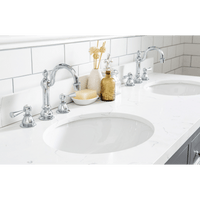 Water Creation Queen 60" Double Sink Quartz Carrara Vanity in Cashmere Grey with Matching Mirror(s) and F2-0012-01-TL Lavatory Faucet(s) VQU060QCCG45 - Model Bath