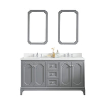 Water Creation Queen 60" Double Sink Quartz Carrara Vanity in Cashmere Grey with Matching Mirror(s) and F2-0013-01-FX Lavatory Faucet(s) VQU060QCCG70 - Model Bath