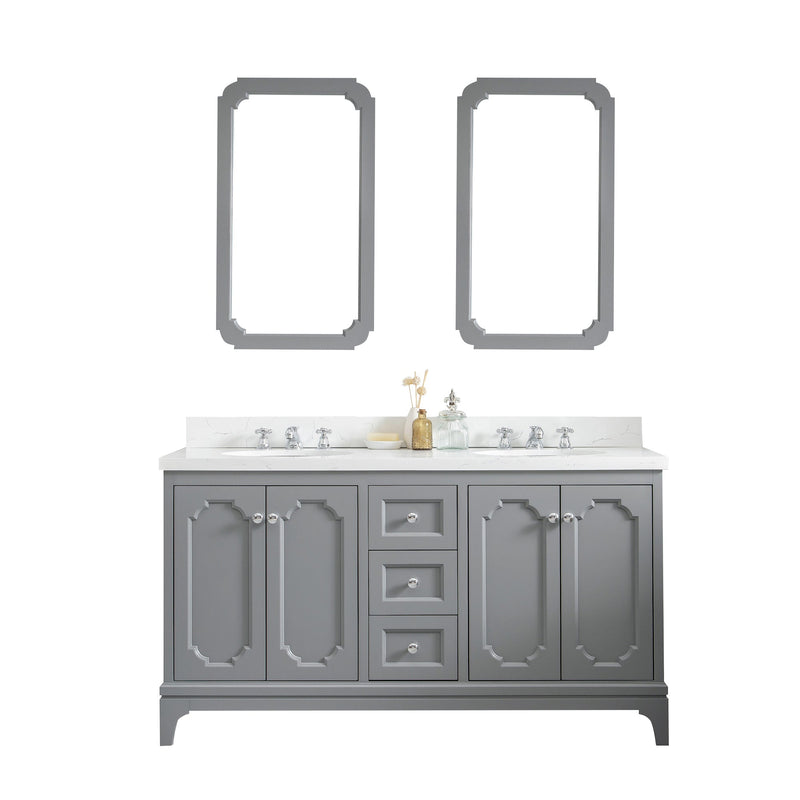 Water Creation Queen 60" Double Sink Quartz Carrara Vanity in Cashmere Grey with Matching Mirror(s) VQU060QCCG04 - Model Bath