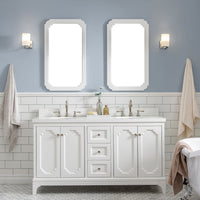 Water Creation Queen 60" Double Sink Quartz Carrara Vanity in Pure White VQU060QCPW00 - Model Bath