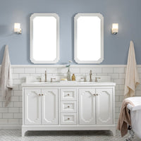 Water Creation Queen 60" Double Sink Quartz Carrara Vanity in Pure White with F2-0012-05-TL Lavatory Faucet(s) VQU060QCPW57 - Model Bath