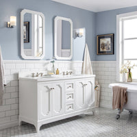 Water Creation Queen 60" Double Sink Quartz Carrara Vanity in Pure White with Matching Mirror(s) and F2-0009-05-BX Lavatory Faucet(s) VQU060QCPW50 - Model Bath