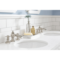 Water Creation Queen 60" Double Sink Quartz Carrara Vanity in Pure White with Matching Mirror(s) and F2-0013-05-FX Lavatory Faucet(s) VQU060QCPW60 - Model Bath
