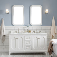 Water Creation Queen 60" Double Sink Quartz Carrara Vanity in Pure White with Matching Mirror(s) VQU060QCPW04 - Model Bath