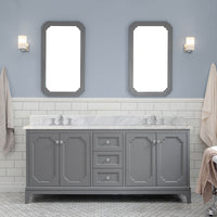 Water Creation Queen 72" Double Sink Carrara White Marble Vanity in Cashmere Grey VQU072CWCG00 - Model Bath