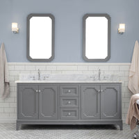 Water Creation Queen 72" Double Sink Carrara White Marble Vanity in Cashmere Grey VQU072CWCG00 - Model Bath