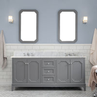Water Creation Queen 72" Double Sink Carrara White Marble Vanity in Cashmere Grey VQU072CWCG00 - Model Bath