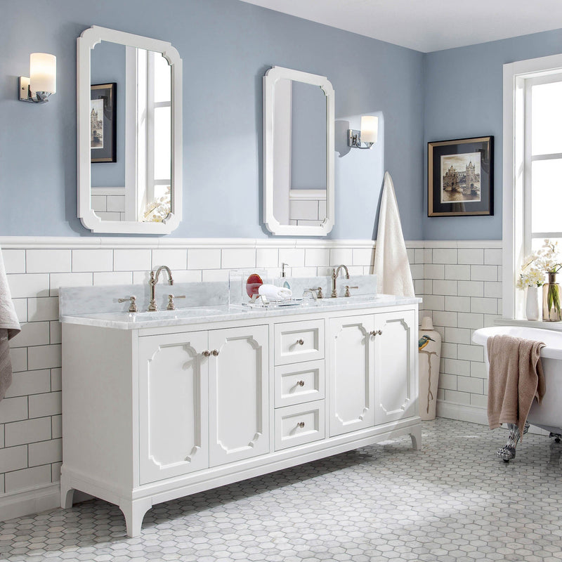Water Creation Queen 72" Double Sink Carrara White Marble Vanity in Pure White VQU072CWPW00 - Model Bath