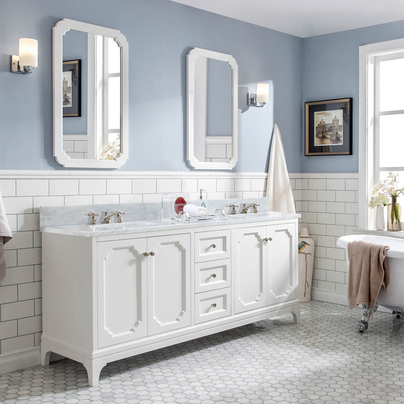 Water Creation Queen 72" Double Sink Carrara White Marble Vanity in Pure White VQU072CWPW00 - Model Bath