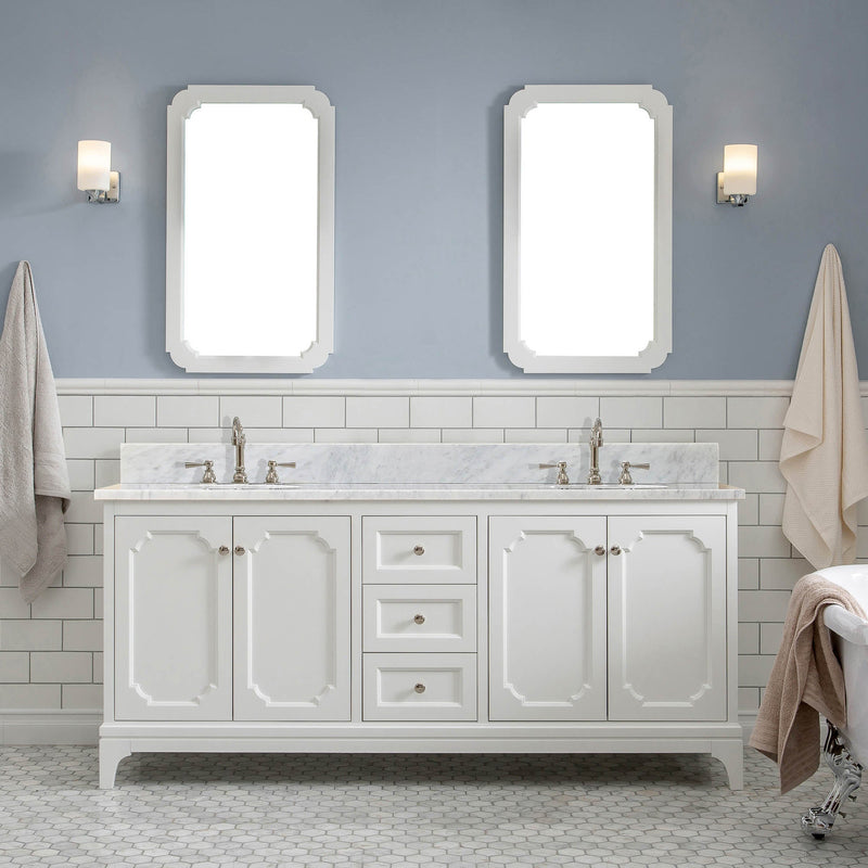 Water Creation Queen 72" Double Sink Carrara White Marble Vanity in Pure White VQU072CWPW00 - Model Bath