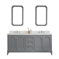Water Creation Queen 72" Double Sink Quartz Carrara Vanity in Cashmere Grey with Matching Mirror(s) and F2-0013-01-FX Lavatory Faucet(s) VQU072QCCG70 - Model Bath