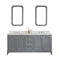 Water Creation Queen 72" Double Sink Quartz Carrara Vanity in Cashmere Grey with Matching Mirror(s) VQU072QCCG04 - Model Bath
