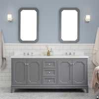 Water Creation Queen 72" Double Sink Quartz Carrara Vanity in Cashmere Grey with Matching Mirror(s) VQU072QCCG04 - Model Bath