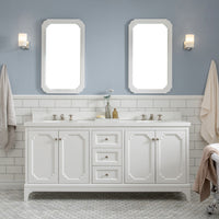 Water Creation Queen 72" Double Sink Quartz Carrara Vanity in Pure White with F2-0009-05-BX Lavatory Faucet(s) VQU072QCPW52 - Model Bath