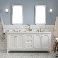 Water Creation Queen 72" Double Sink Quartz Carrara Vanity in Pure White with F2-0012-05-TL Lavatory Faucet(s) VQU072QCPW57 - Model Bath