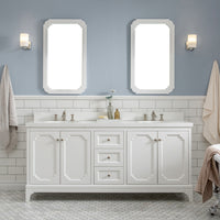 Water Creation Queen 72" Double Sink Quartz Carrara Vanity in Pure White with F2-0013-05-FX Lavatory Faucet(s) VQU072QCPW62 - Model Bath