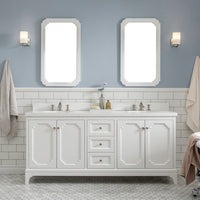 Water Creation Queen 72" Double Sink Quartz Carrara Vanity in Pure White with Matching Mirror(s) and F2-0013-05-FX Lavatory Faucet(s) VQU072QCPW60 - Model Bath
