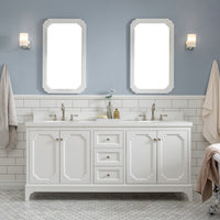 Water Creation Queen 72" Double Sink Quartz Carrara Vanity in Pure White with Matching Mirror(s) VQU072QCPW04 - Model Bath