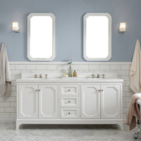 Water Creation Queen 72" Double Sink Quartz Carrara Vanity in Pure White with Matching Mirror(s) VQU072QCPW04 - Model Bath