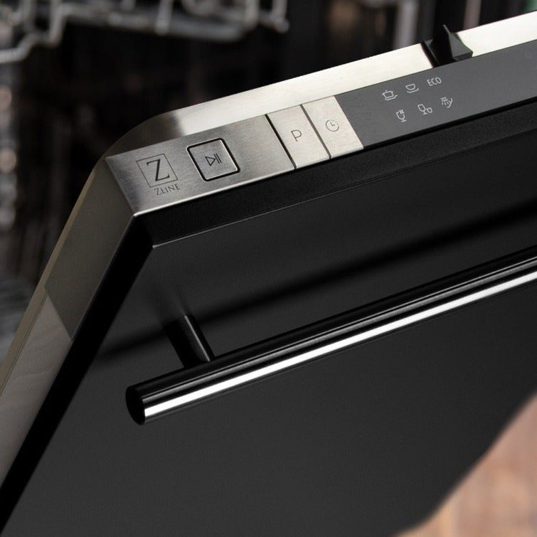 ZLINE 18" Top Control Dishwasher in Black Matte with Stainless Steel Tub and Modern Style Handle DW-BLM-H-18 - Model Bath