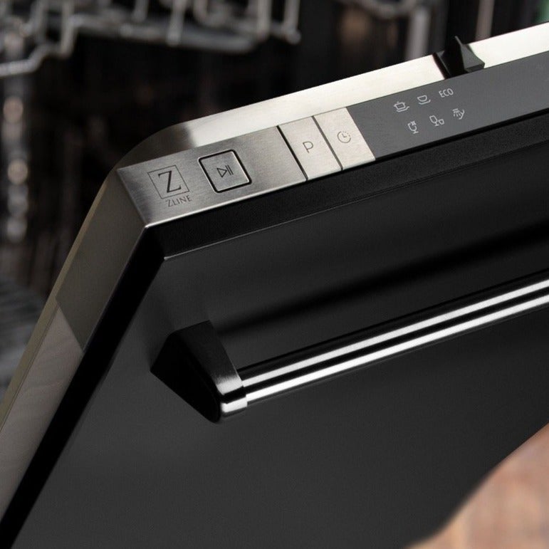 ZLINE 18" Top Control Dishwasher in Black Matte with Stainless Steel Tub and Traditional Style Handle DW-BLM-18 - Model Bath