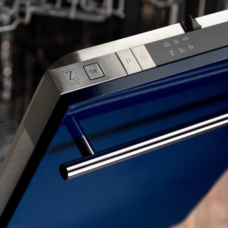 ZLINE 18" Top Control Dishwasher in Blue Gloss with Stainless Steel Tub and Modern Style Handle DW-BG-H-18 - Model Bath