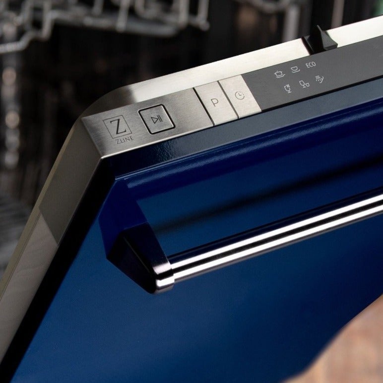 ZLINE 18" Top Control Dishwasher in Blue Gloss with Stainless Steel Tub and Traditional Style Handle DW-BG-18 - Model Bath