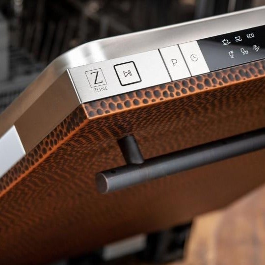 ZLINE 18" Top Control Dishwasher in Hand-Hammered Copper with Stainless Steel Tub and Modern Style Handle DW-HH-18 - Model Bath