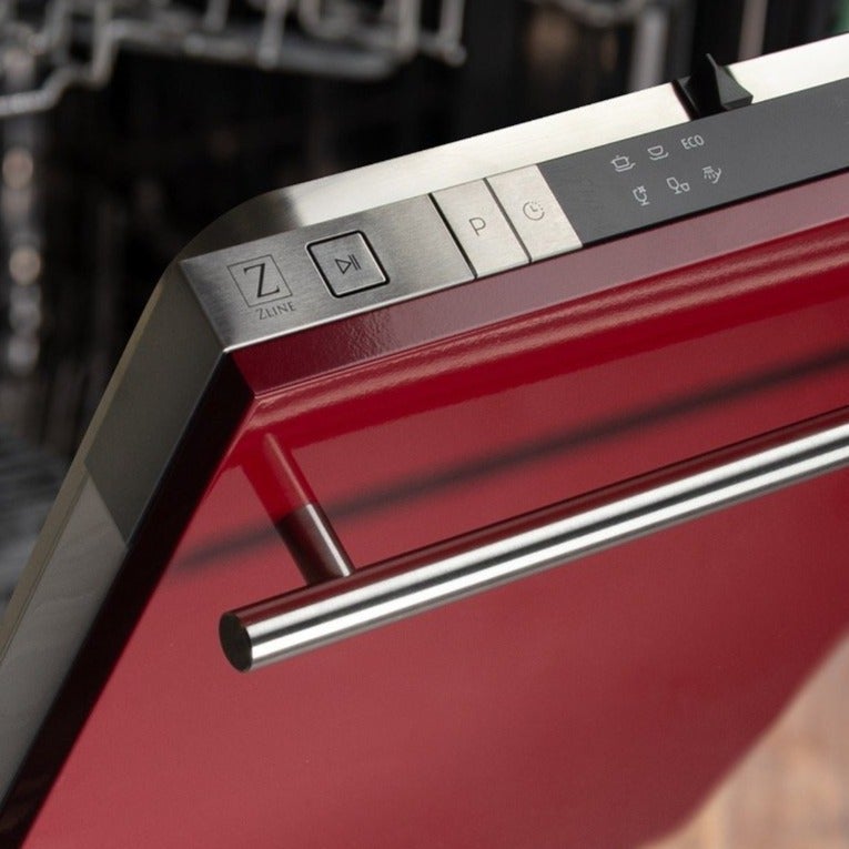 ZLINE 18" Top Control Dishwasher in Red Gloss with Stainless Steel Tub and Modern Style Handle DW-RG-H-18 - Model Bath