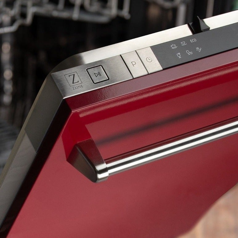 ZLINE 18" Top Control Dishwasher in Red Gloss with Stainless Steel Tub and Traditional Style Handle DW-RG-18 - Model Bath