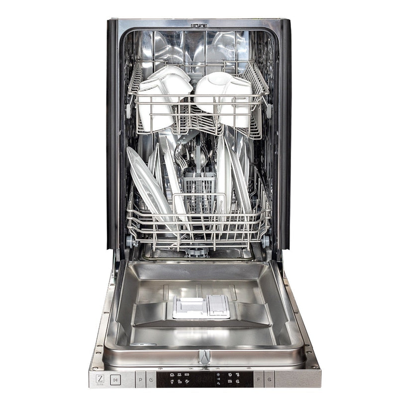 ZLINE 18" Top Control Dishwasher in Red Matte with Stainless Steel Tub and Modern Style Handle DW-RM-H-18 - Model Bath