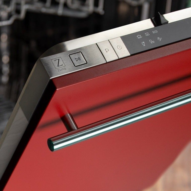 ZLINE 18" Top Control Dishwasher in Red Matte with Stainless Steel Tub and Modern Style Handle DW-RM-H-18 - Model Bath
