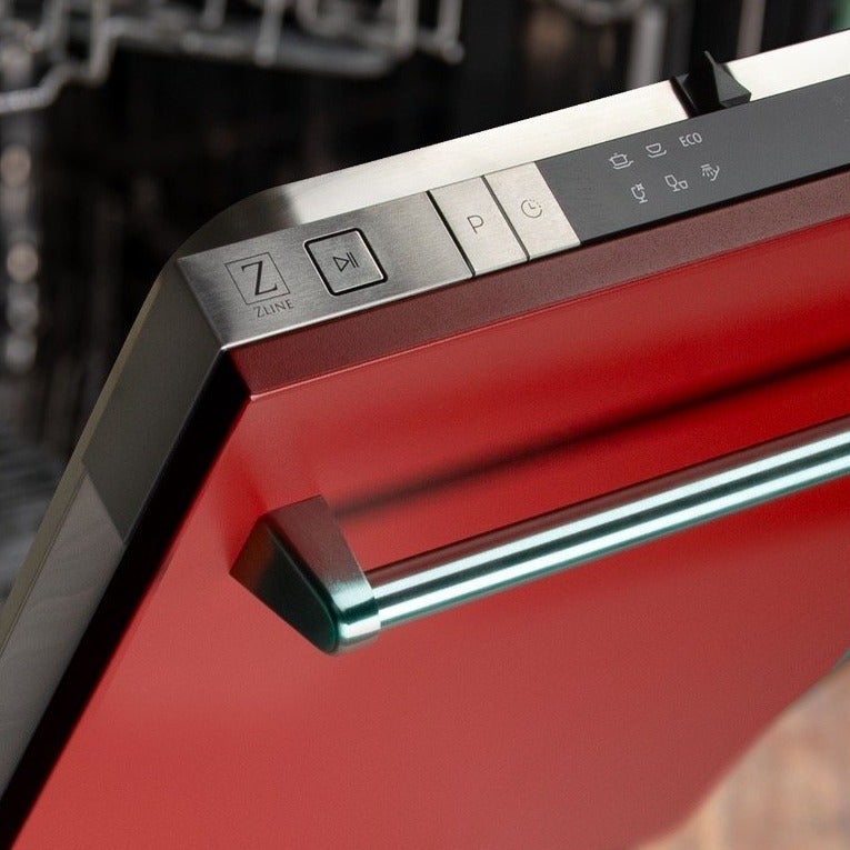 ZLINE 18" Top Control Dishwasher in Red Matte with Stainless Steel Tub and Traditional Style Handle DW-RM-18 - Model Bath
