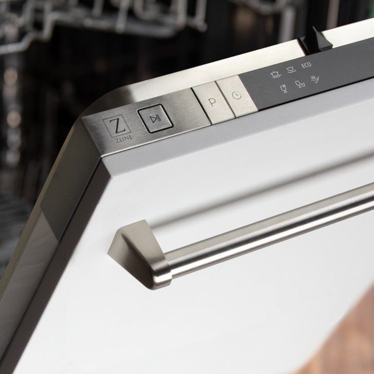 ZLINE 18" Top Control Dishwasher in White Matte with Stainless Steel Tub and Traditional Style Handle DW-WM-18 - Model Bath