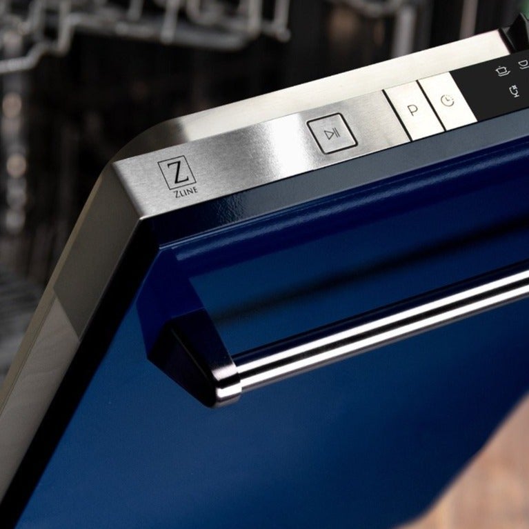 ZLINE 24" Top Control Dishwasher in Blue Gloss with Stainless Steel Tub and Traditional Style Handle DW-BG-24 - Model Bath