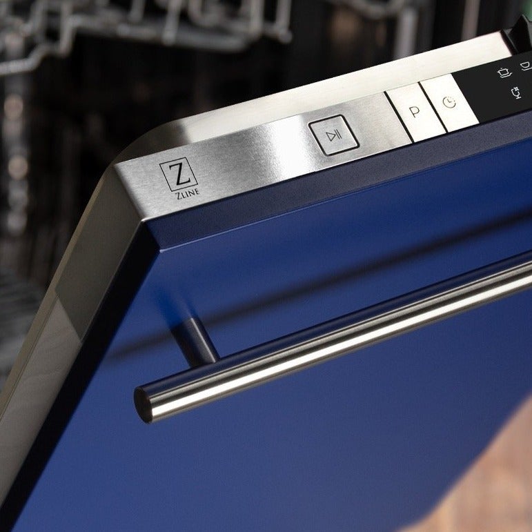 ZLINE 24" Top Control Dishwasher in Blue Matte with Stainless Steel Tub and Modern Style Handle DW-BM-H-24 - Model Bath