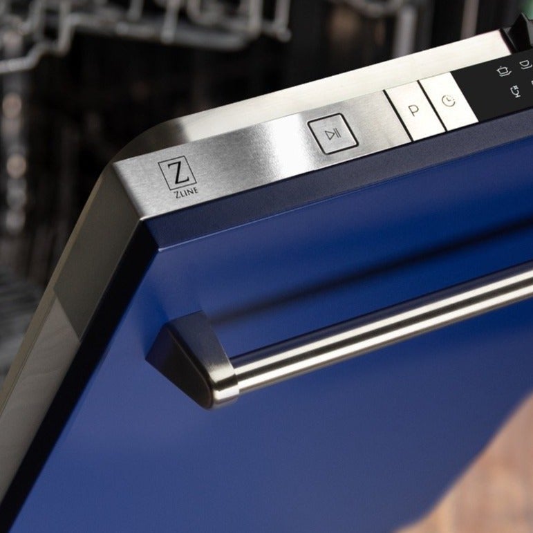 ZLINE 24" Top Control Dishwasher in Blue Matte with Stainless Steel Tub and Traditional Style Handle DW-BM-24 - Model Bath