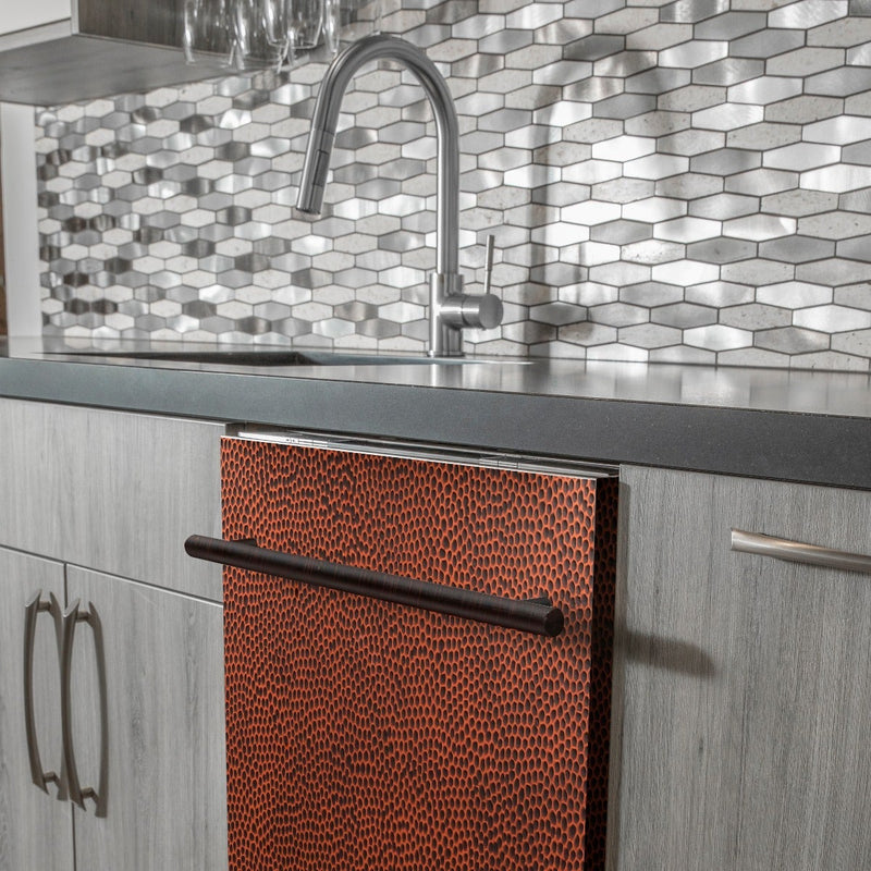ZLINE 24" Top Control Dishwasher in Hand-Hammered Copper with Stainless Steel Tub and Modern Style Handle DW-HH-24 - Model Bath