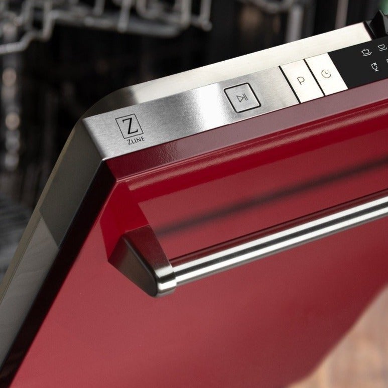 ZLINE 24" Top Control Dishwasher in Red Gloss with Stainless Steel Tub and Traditional Style Handle DW-RG-24 - Model Bath