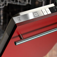 ZLINE 24" Top Control Dishwasher in Red Matte with Stainless Steel Tub and Modern Style Handle DW-RM-H-24 - Model Bath