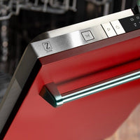 ZLINE 24" Top Control Dishwasher in Red Matte with Stainless Steel Tub and Traditional Style Handle DW-RM-24 - Model Bath