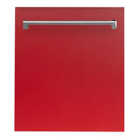 ZLINE 24" Top Control Dishwasher in Red Matte with Stainless Steel Tub and Traditional Style Handle DW-RM-24 - Model Bath
